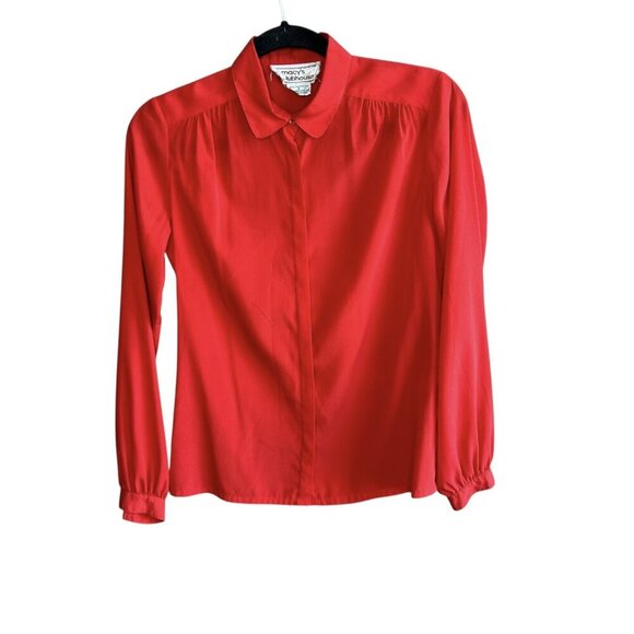 Vintage 80s Red Peter Pan Collar Macy's Clubhouse Blouse Size 6 - Picture 1 of 5